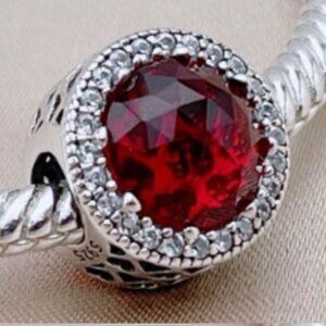 Pandora 925 Sterling Silver Bead Charms CRYSTAL RADIANT HEARTS Dark red